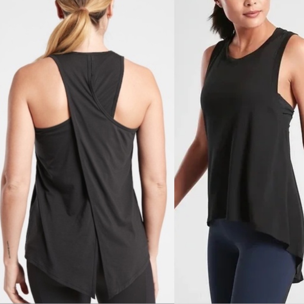 Athleta black sleeveless crisscross back spandex stretch workout tank small